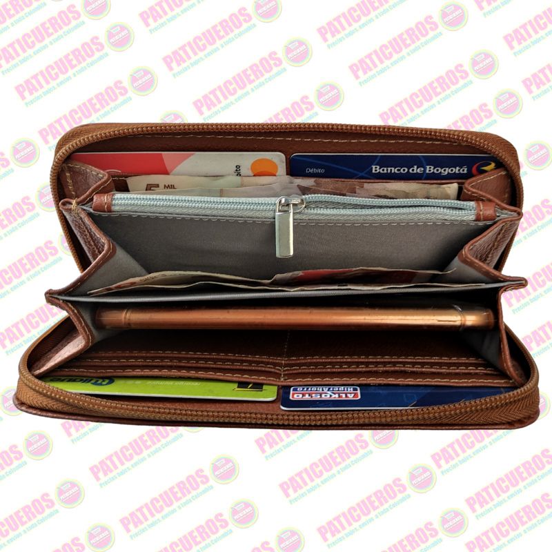 🚨 Producto En Liquidación / Billetera Cuero Bovino Colombiana Cremallera Cierre Mujer Dama Bolsillo Celular