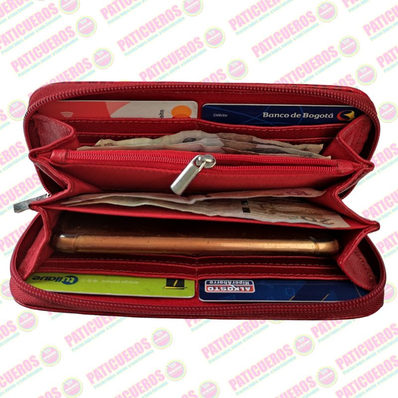 🚨 Producto En Liquidación / Billetera Cuero Bovino Colombiana Cremallera Cierre Mujer Dama Bolsillo Celular